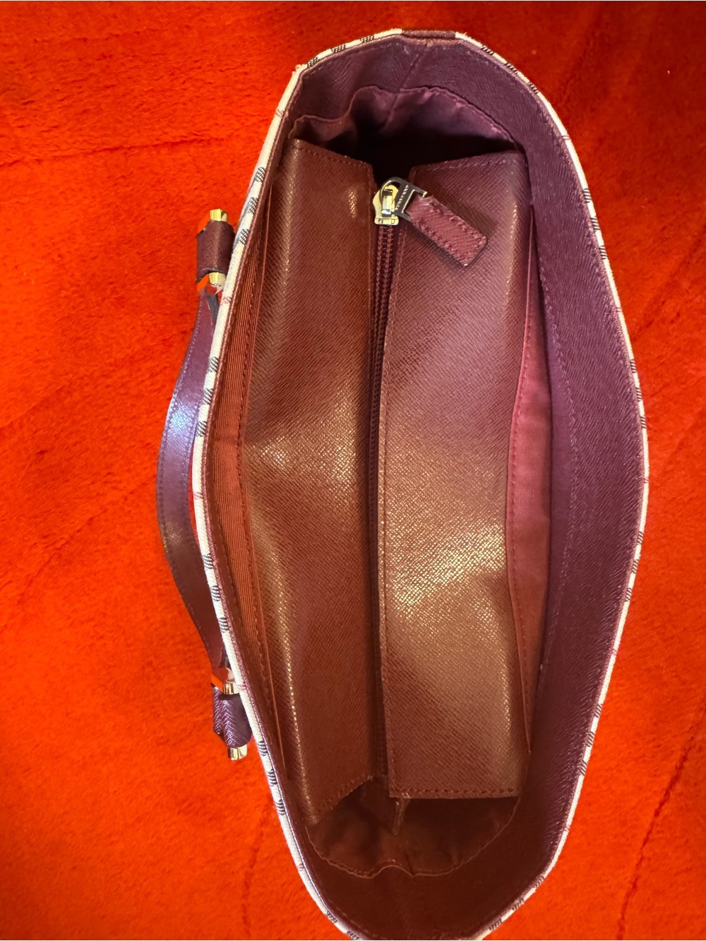 Burberry Beige Nova Check Tote with Burgundy Trim and Gold Hardware - Picture 11 of 14